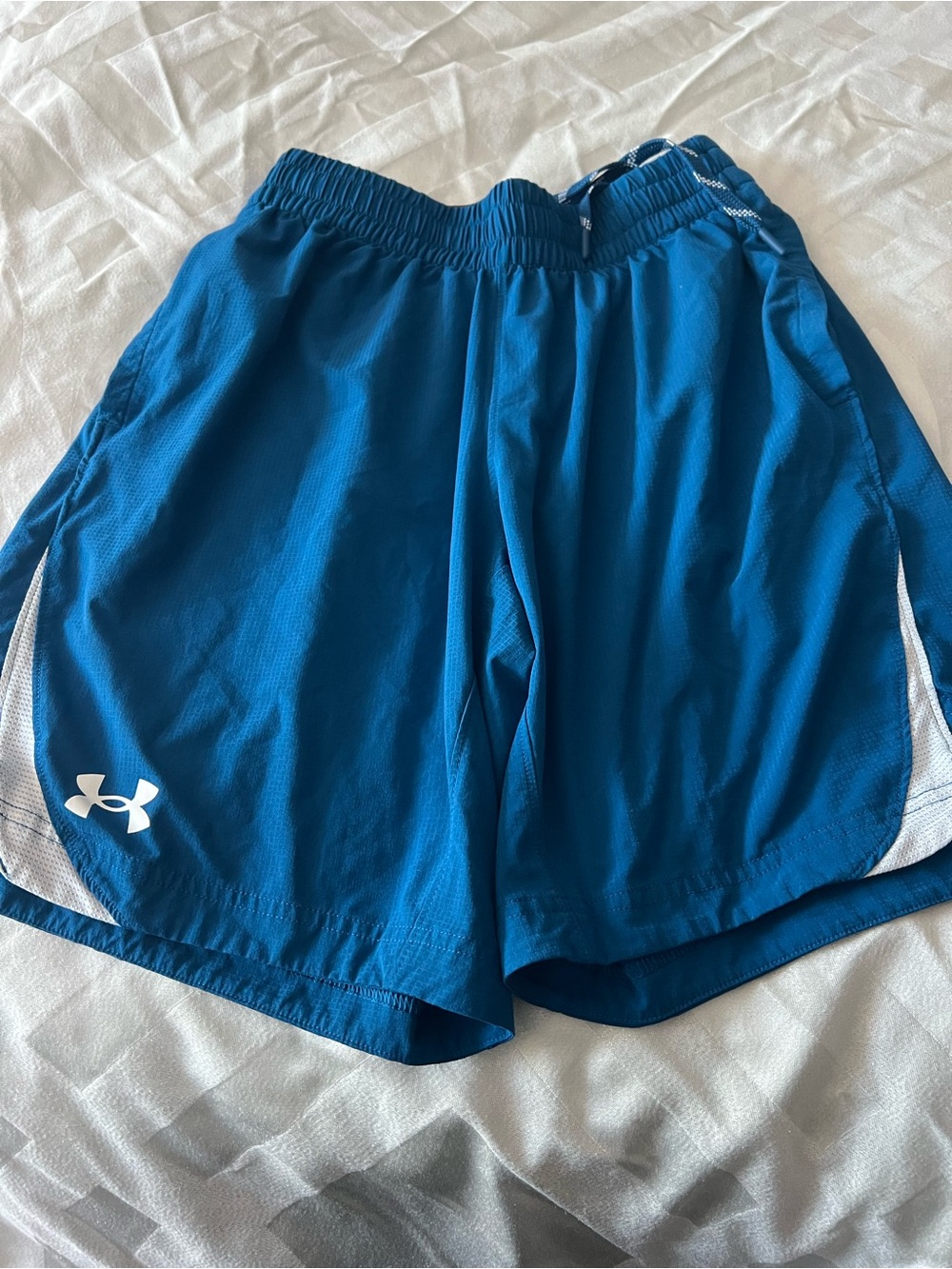 Under Armour Men's Teal-Blue Athletic Shorts with White Accents